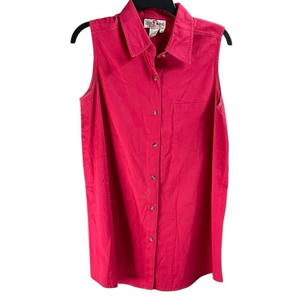 Vintage ZERO 2 NINE Maternity Wear Sleeveless Button Front Cotton Blouse Sz M